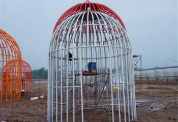 鳥籠雕塑廠家，鏤空烤漆工藝，廣場不銹鋼景觀雕塑