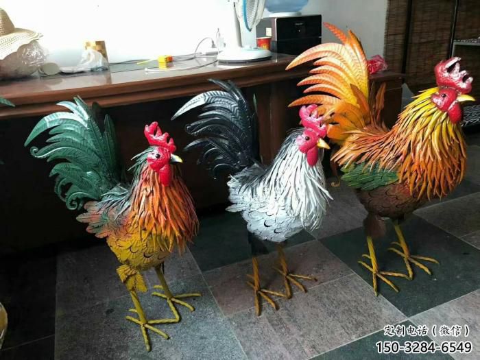 園林玻璃鋼公雞雕塑廠家 田間彩繪雕塑 仿真擺件