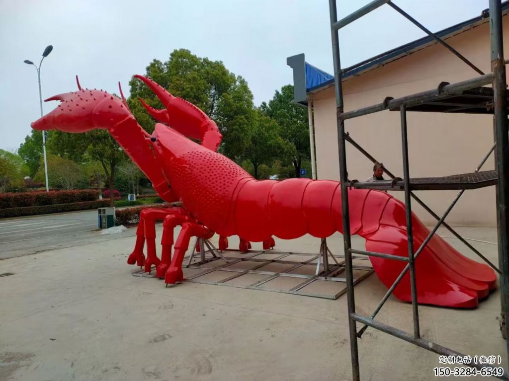 抽象玻璃鋼龍蝦雕塑 店門口彩繪雕塑 步行街?jǐn)[件