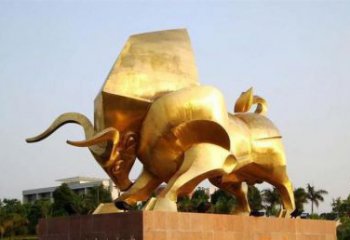 不銹鋼水牛雕塑，田間景觀小品，抽象幾何原理 (5)