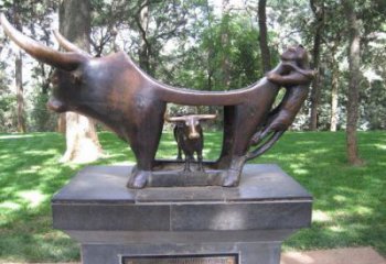 不銹鋼水牛雕塑，田間景觀小品，抽象幾何原理 (11)