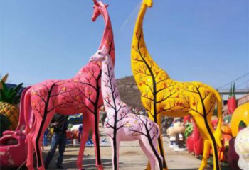 玻璃鋼長頸鹿雕塑，仿真彩繪工藝，公園廣場房地產擺放 (4)