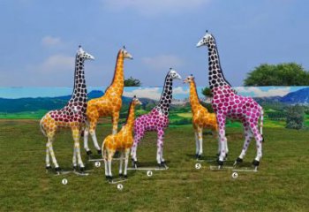 玻璃鋼長頸鹿雕塑，仿真彩繪工藝，公園廣場房地產擺放 (5)