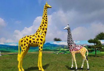 玻璃鋼長頸鹿雕塑，仿真彩繪工藝，公園廣場房地產擺放 (6)