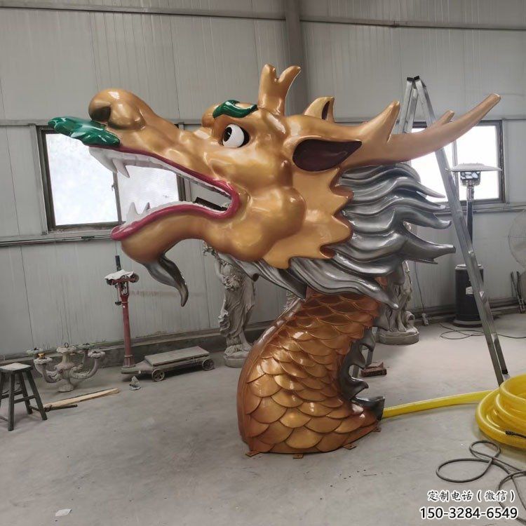 抽象龍頭雕塑，黃銅材質，公園園林擺件