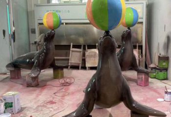 仿古海豹雕塑 庭院彩繪雕塑 田間小品