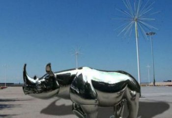 公園犀牛雕塑，噴砂發光雕塑，鑄銅工藝