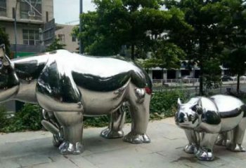 園林犀牛雕塑，噴漆運動雕塑，網格形式