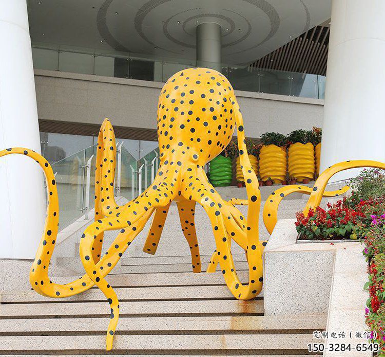 操場烏賊雕塑，鏤空海洋雕塑，噴砂制造