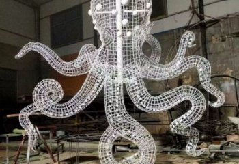 農村烏賊雕塑，鏤空海洋雕塑，抽象效果