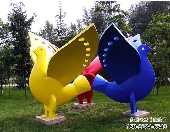 步行街鴿子雕塑，鍛造鳥類雕塑，仿真方式