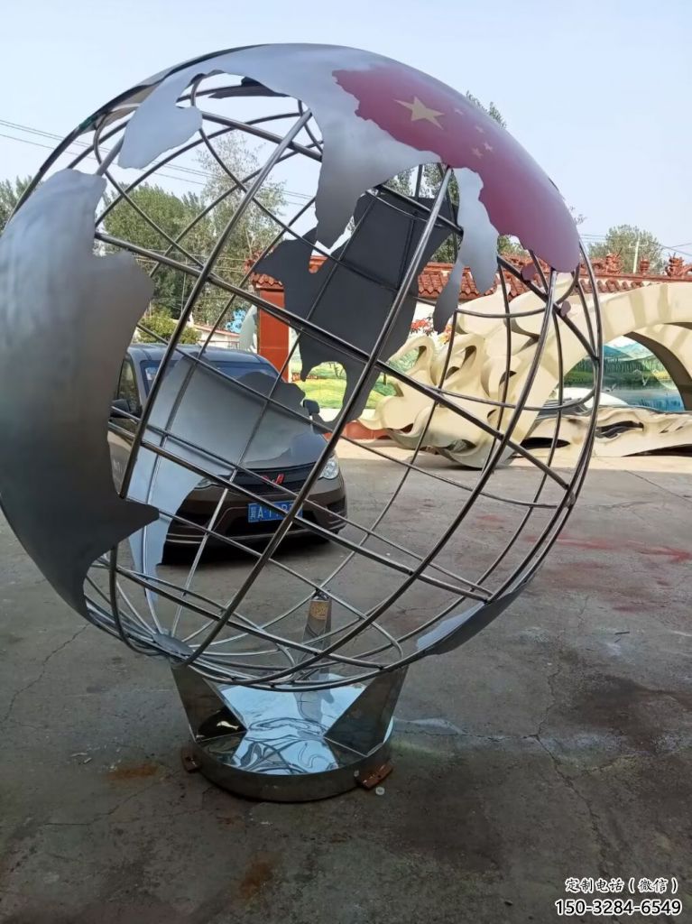 園林地球儀雕塑，噴漆景觀雕塑，網(wǎng)格形式