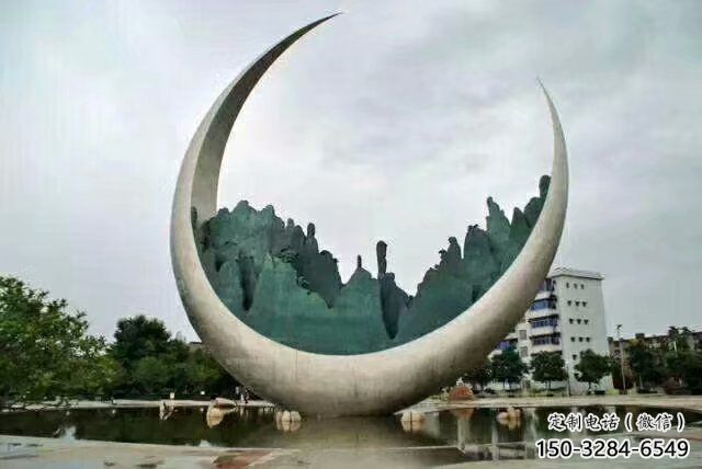 農(nóng)村月亮雕塑，鏤空景觀雕塑，抽象效果