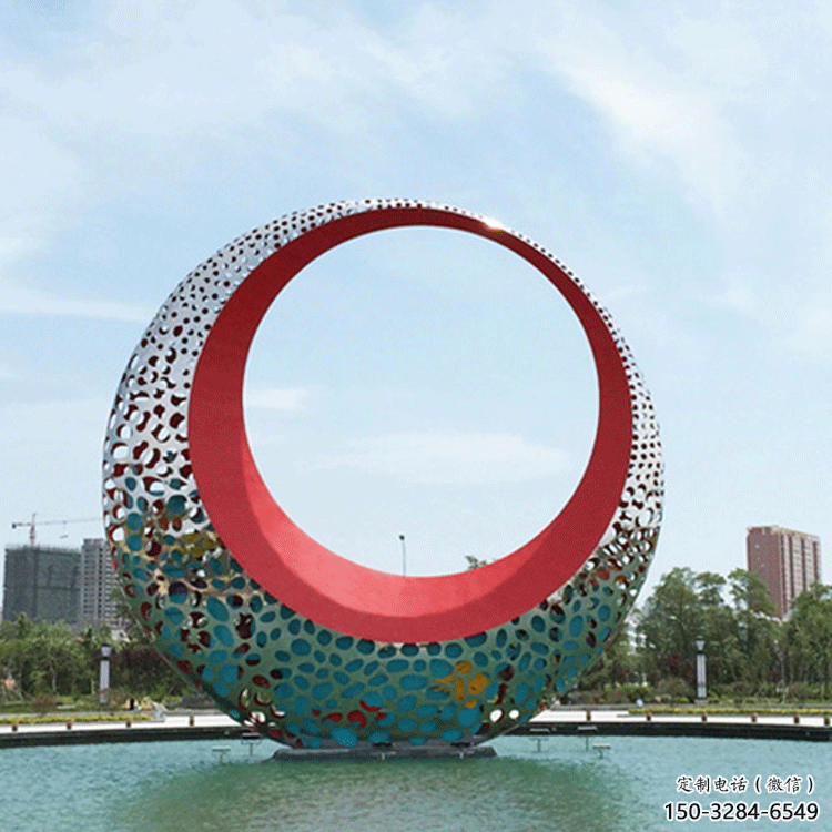 小區月亮雕塑，拉絲景觀雕塑，抽象效果