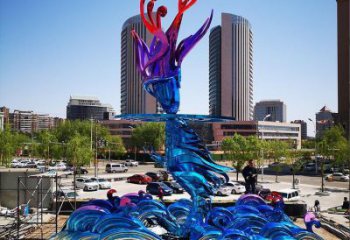 街道海浪雕塑，鍛造景觀雕塑，古銅效果