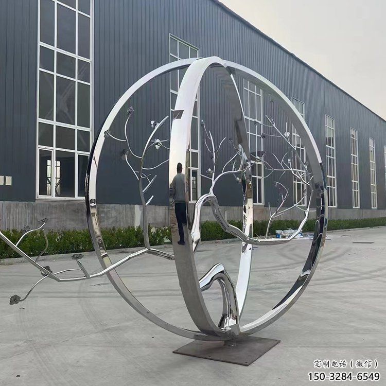 庭院圓環(huán)雕塑，鏡面歐式雕塑，網(wǎng)格形式