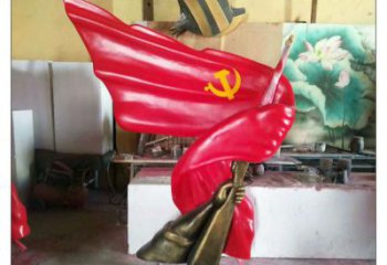 售樓部紅旗雕塑，烤漆發(fā)光雕塑，烤漆題材