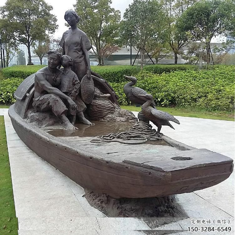 彩繪船夫雕塑 民俗雕塑 步行街擺件