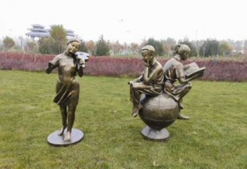 街道看書雕塑 現代學生雕塑 彩繪人物文化雕塑