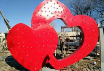 房地產(chǎn)雙心雕塑 現(xiàn)代桃心雕塑 幾何心心相印雕塑