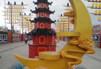 街道月牙雕塑 現(xiàn)代雕塑 彩繪月亮牙雕塑