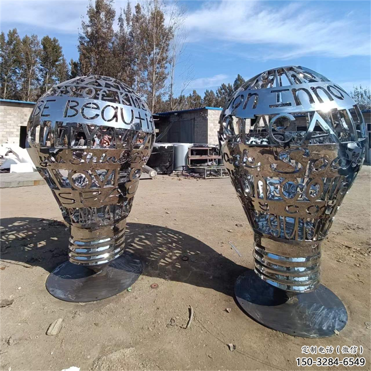 鏡面燈泡雕塑 烤漆大型電燈泡雕塑 彩繪燈具主題