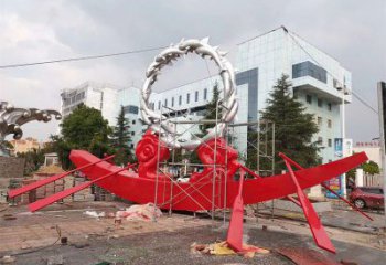 仿真龍舟雕塑 電鍍現(xiàn)代劃槳雕塑 部隊(duì)競(jìng)賽雕塑