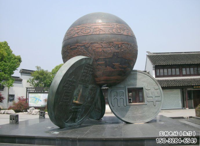 大門口古幣雕塑 發光公園雕塑 仿真銅幣雕塑