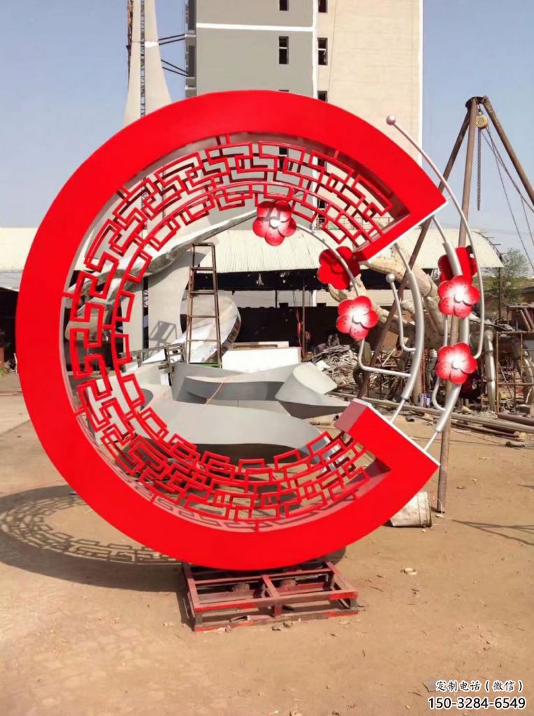 異形花環雕塑 現代校園雕塑 校園環形雕塑