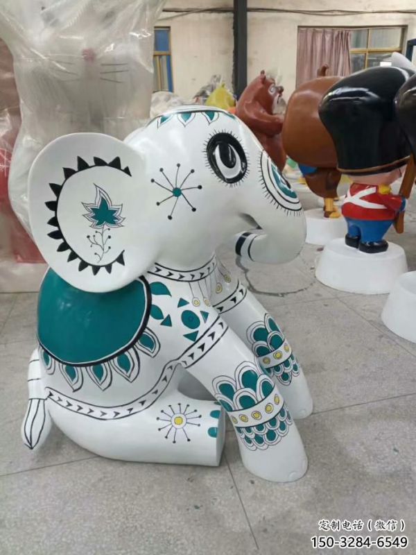 大象標識雕塑，廣場雕塑，玻璃鋼彩繪大象雕塑生產