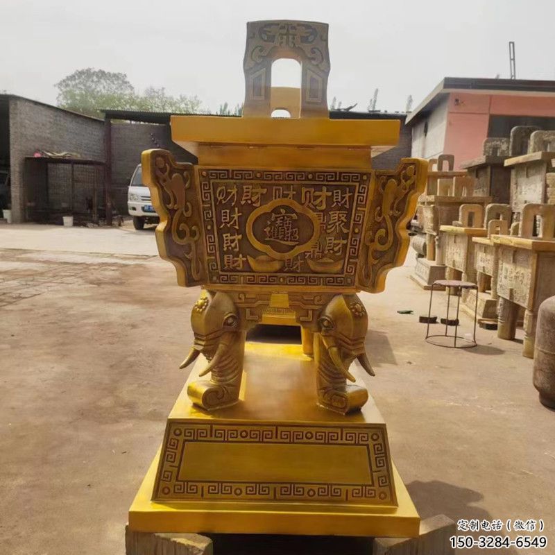 黃銅招財方鼎雕塑