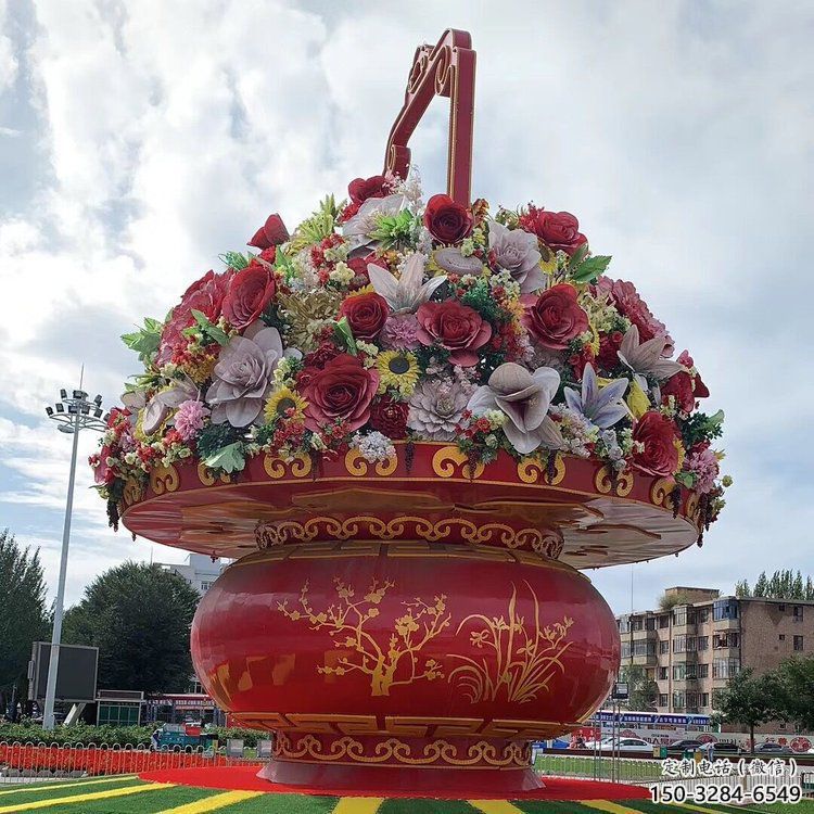 酒店花籃雕塑供給，景觀雕塑，金屬花籃雕塑選定
