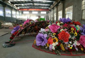 園林小品花籃雕塑供給，景區雕塑，民俗花朵花籃雕塑優選