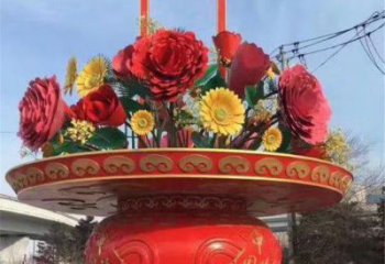 花籃雕塑制造商，花園雕塑，金屬花籃雕塑精品