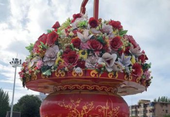 酒店花籃雕塑供給，景觀雕塑，金屬花籃雕塑選定