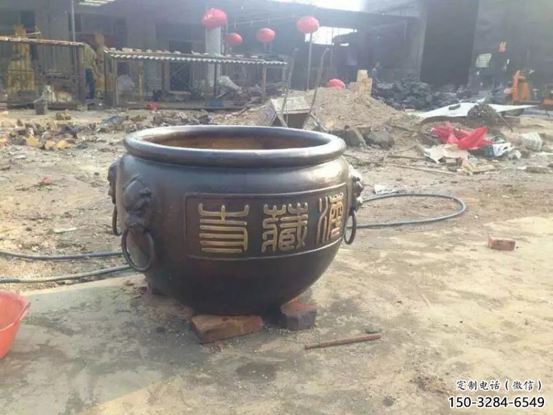 黃銅缸雕塑-鑄銅吉祥缸雕塑