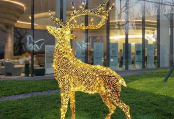 燈光梅花鹿雕塑定價，街頭雕塑，編織鏤空梅花鹿雕塑定價