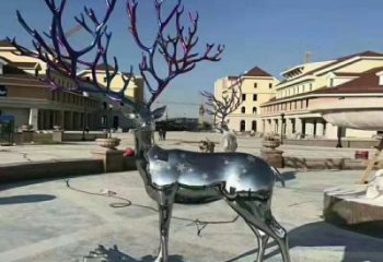 仿真梅花鹿雕塑制造商，城區(qū)小品，不銹鋼動物雕塑制作