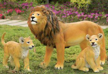 玻璃鋼彩繪獅子雕塑制作，公園景觀美陳動物雕塑