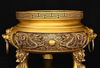 二龍戲珠鎏金爐雕塑
