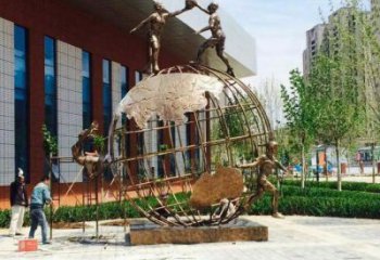 地球儀雕塑訂做，校園雕塑，現(xiàn)代地球儀人物雕塑廠家