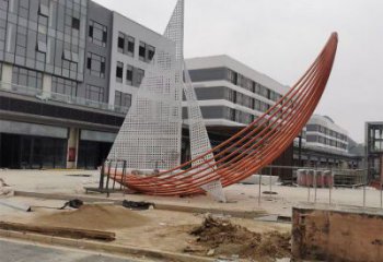 室內帆船雕塑，拉絲景觀雕塑，抽象效果