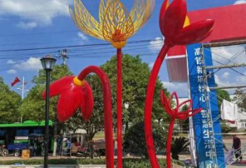 郁金香雕塑訂做，室外軟裝，不銹鋼郁金香雕塑廠