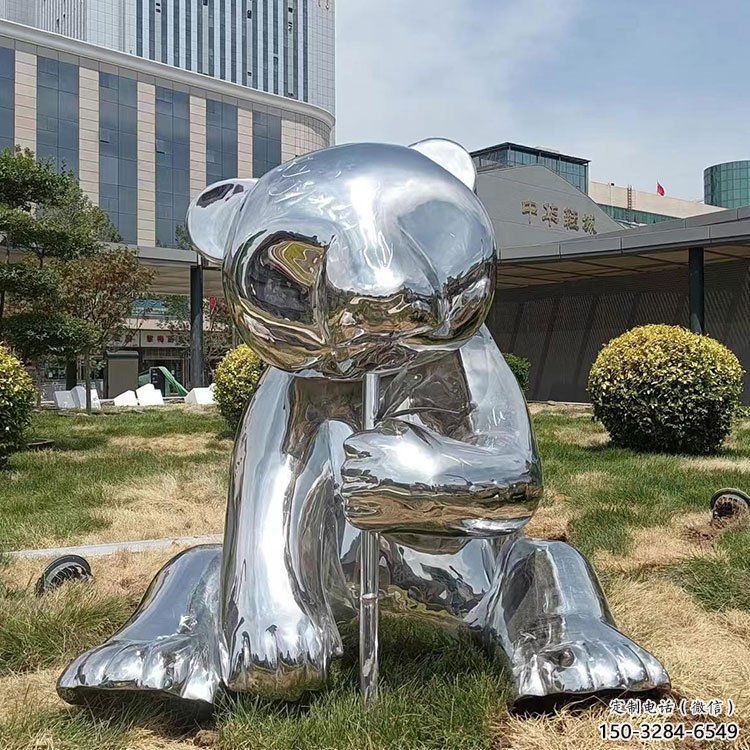 藝術熊貓雕塑承接，景區案例，公園不銹鋼熊貓雕塑定制