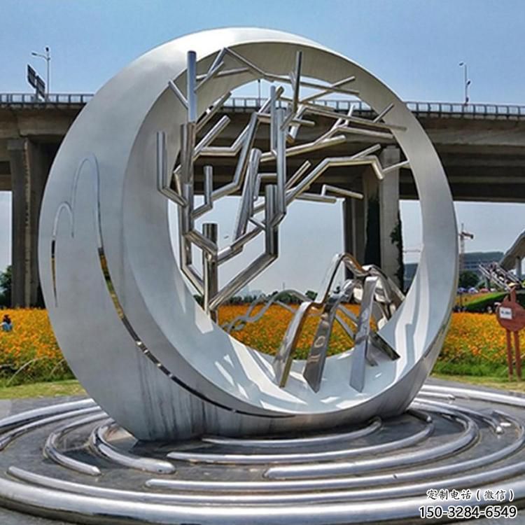 大型圓環(huán)雕塑公司，花園小品，不銹鋼圓環(huán)雕塑提供