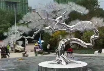 松樹雕塑制造商，美陳雕塑，不銹鋼松樹雕塑廠家