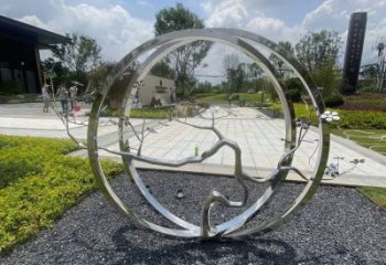 圓環樹雕塑選定，美陳雕塑，不銹鋼圓環樹雕塑定做