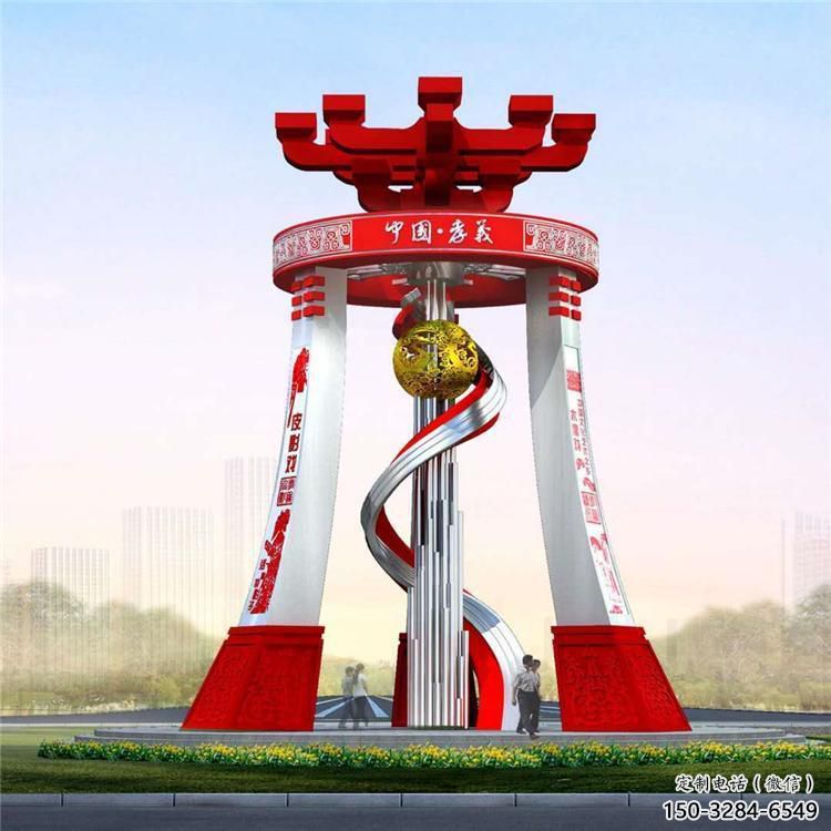 城市精神堡壘雕塑，地標文明建筑不銹鋼雕塑