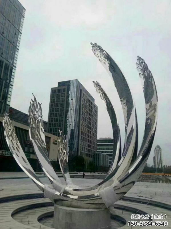 白銀地面噴泉雕塑小品，圓環結構概念，旱地水景噴泉體系