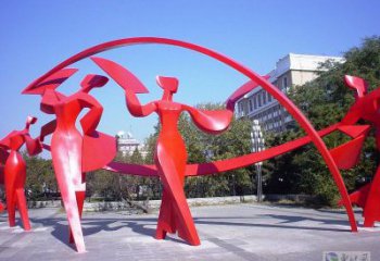 包河扭秧歌雕塑，民俗舞蹈雕塑，不銹鋼抽象音樂人雕塑